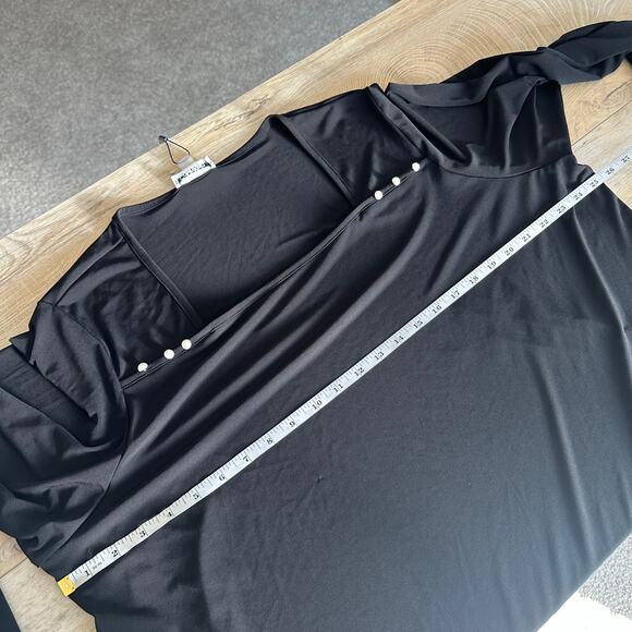 Calvin Klein Square Neck Split Sleeve Pearl Accent Dressy Blouse Top Black 2X - Picture 9 of 10